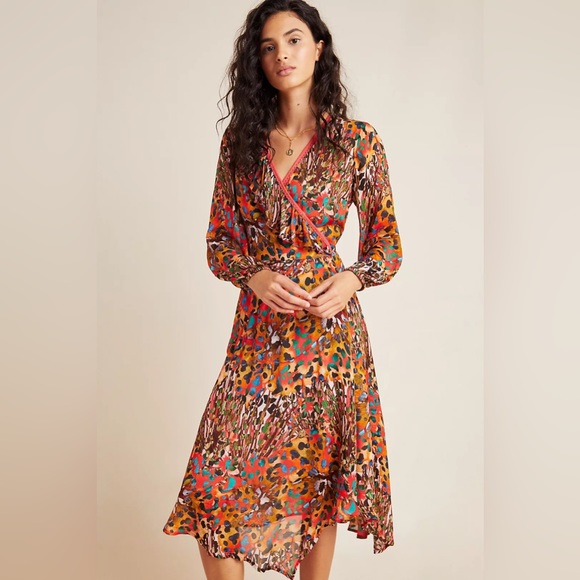 Anthropologie Dresses & Skirts - Anthropologie Blank Bl^nk London Jenny Wrap Dress Ruffle Midi Size Large